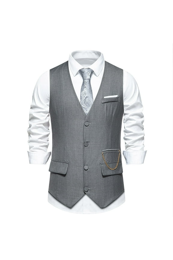 Mens Dress Suit Vests Button-Down V Neck Sleeveless Business Work Waistcoats with Pockets Formal Solid Slim Vest for Suits or Tuxedos