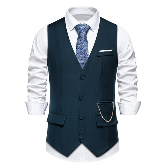 Mens Dress Suit Vests Button-Down V Neck Sleeveless Business Work Waistcoats with Pockets Formal Solid Slim Vest for Suits or Tuxedos