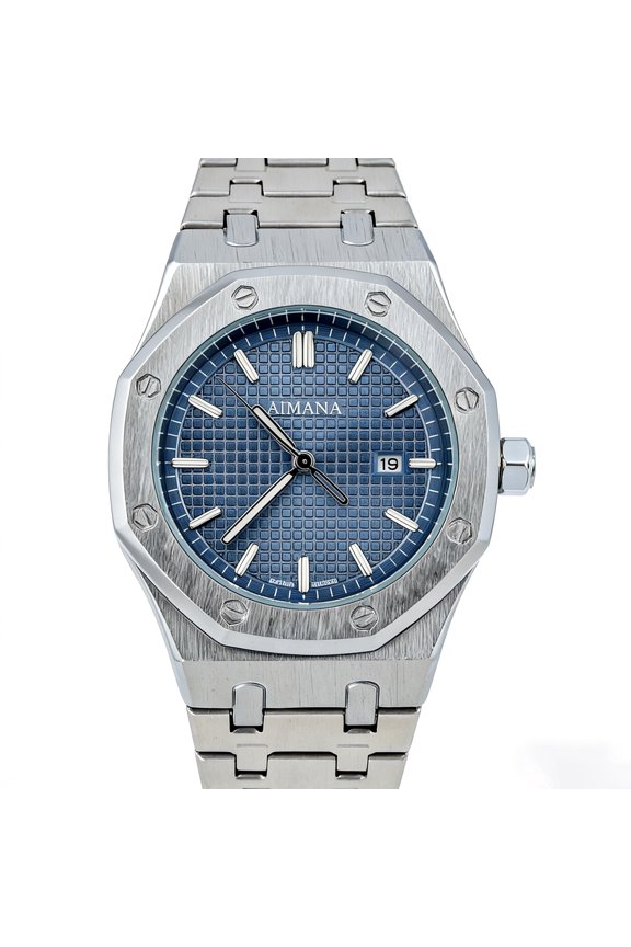 Mens Dress Watches Blue Waffle Dial Quartz Wirstwatch with Date and Luminous Hands for Daily Wear
