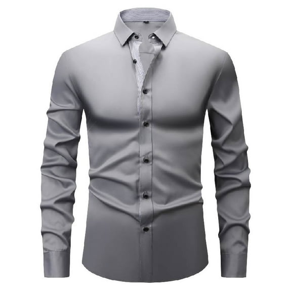 Mens Dressy Blouses, Long Sleeve Shirts for Men Business Casual Vintage Solid Color Lapel Button Down T-Shirts Fall Clothes S-3XL
