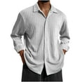 thumbnail image 1 of Mens Dressy Casual Shirts Textured Solid Color Long Sleeve Button Up Tops Lapel Collar Blouses Loose Fit (L, White), 1 of 3