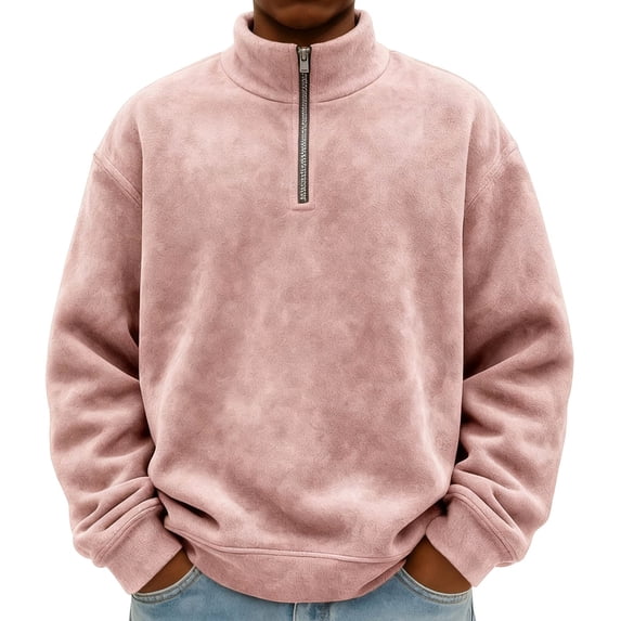 Mens Dressy Quarter Zip Pullover Winter Solid Color Sweatshirts Stand Collar Vintage Sweatshirt With Pockets