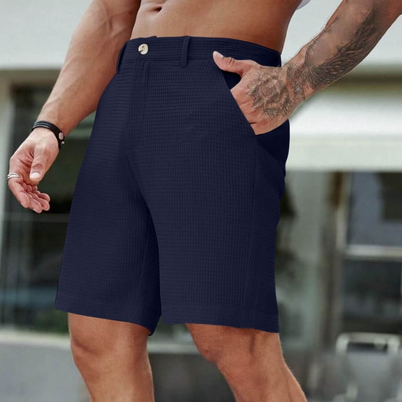 Mens Dressy Shorts Flat Front Button 9 Inch Shorts Summer Casual Work Travel Golf Shorts with Pockets