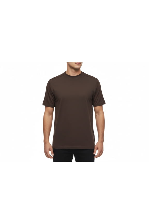 Mens Dressy T-Shirt Log-In Uomo Soft Crew Neck Corded Short Sleeves 218 Brown