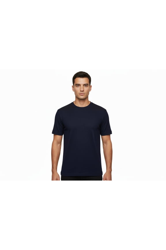 Mens Dressy T-Shirt  Log-In Uomo Soft Crew Neck Corded Short Sleeves 218 Navy