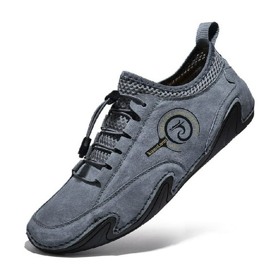 Mens Driving Casual Shoes Outdoor Non-slip Walking Shoes Breathable Lightweight Sneakers Soft Comfortable Lace-up Shoes Gray 12 US