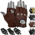 thumbnail image 1 of Mens Driving Gloves Basic Soft Goat Leather Fingerless Breathable Biker Motorcycle Riding Cycling Shooting Button Glove Half Finger, Brown (Large), 1 of 7