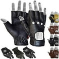 thumbnail image 1 of Mens Driving Gloves Basic Soft Goat Leather Fingerless Breathable Biker Motorcycle Riding Cycling Shooting Glove Half Finger, Black (Small), 1 of 6