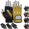 thumbnail image 1 of Mens Driving Gloves Basic Soft Goat Leather Fingerless Breathable Biker Motorcycle Riding Cycling Shooting Glove Half Finger, Black/Tan (X-Large), 1 of 6