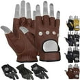 thumbnail image 1 of Mens Driving Gloves Basic Soft Goat Leather Fingerless Breathable Biker Motorcycle Riding Cycling Shooting Glove Half Finger, Brown (Large), 1 of 6