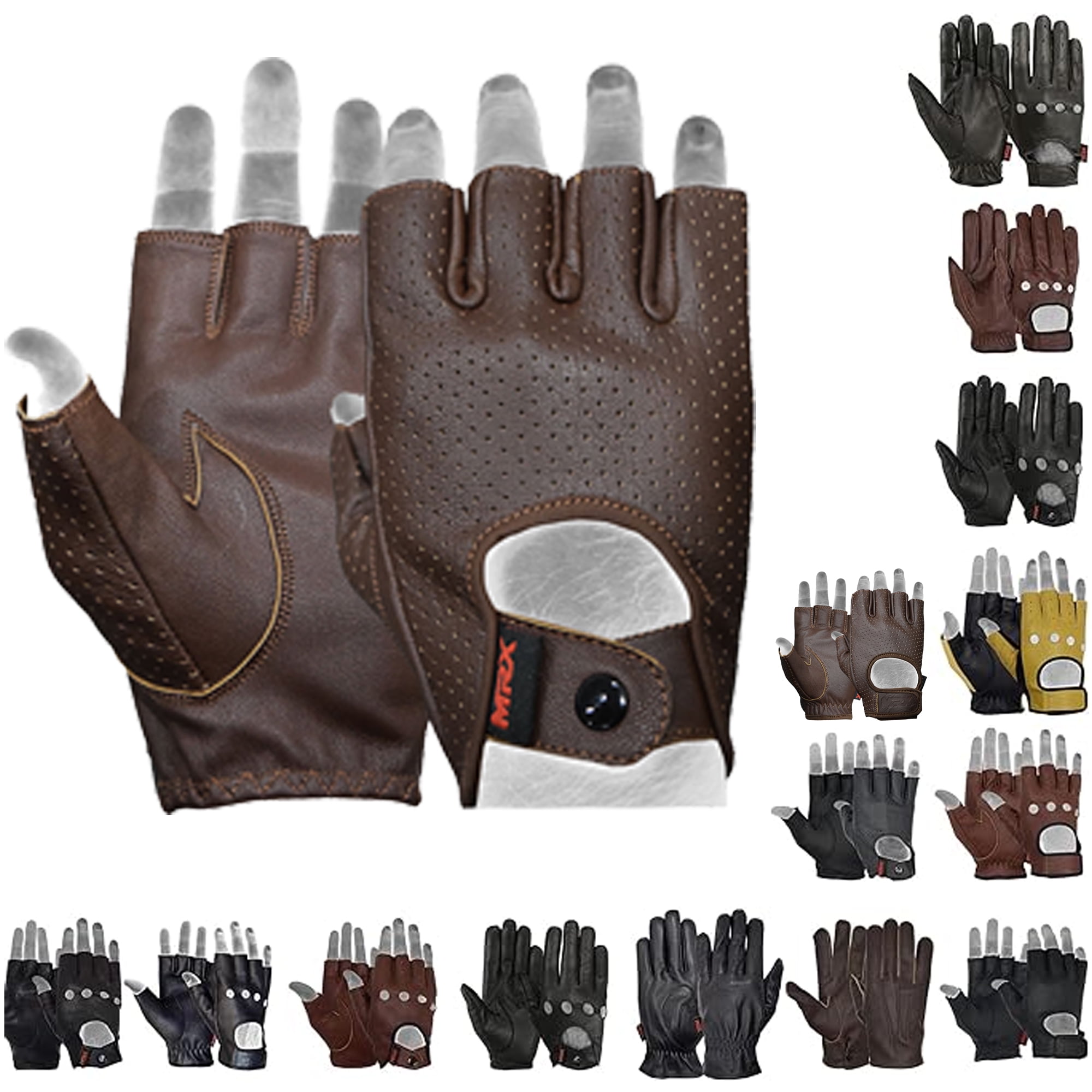 Mens Driving Gloves Basic Soft Goat Leather Fingerless Breathable Biker