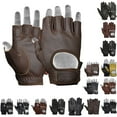 thumbnail image 1 of Mens Driving Gloves Basic Soft Goat Leather Fingerless Breathable Biker Motorcycle Riding Cycling Shooting Gloves Half Finger Brown Strap (X-Large), 1 of 4