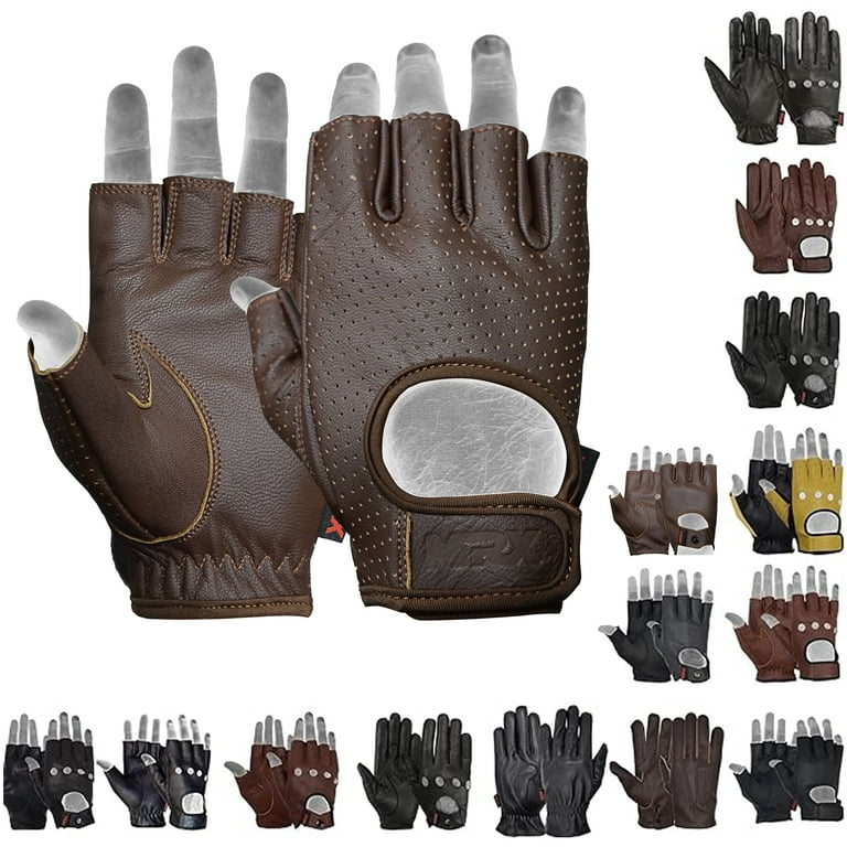 Mens Driving Gloves Basic Soft Goat Leather Fingerless Breathable