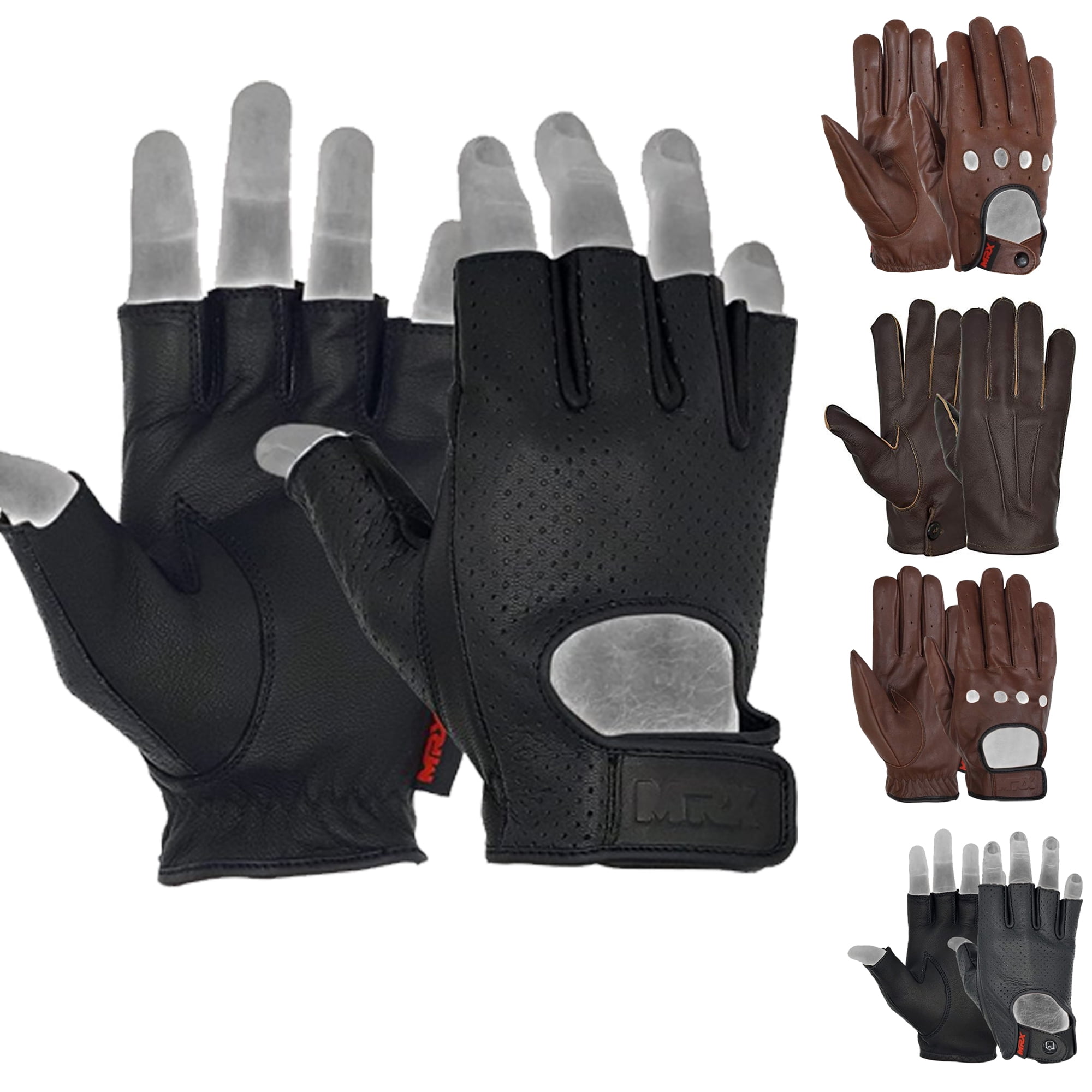 Mens Driving Gloves Basic Soft Goat Leather Fingerless Breathable