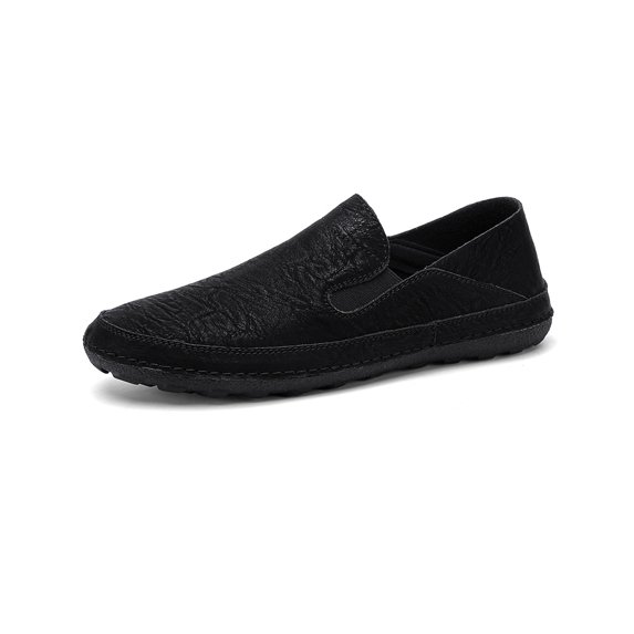 Mens Driving Loafers Leather Casual Non-slip Soft Sole Work Shoes Lightweight Comfortable Outdoor Walking Shoes Black 10 US