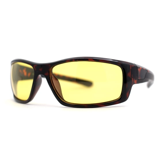 Mens Driving Yellow Lens TAC 1.1 Polarized Wrap Soft Arm Sport Sunglasses Shiny Tortoise