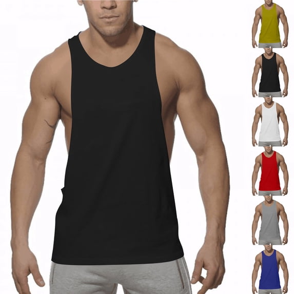 Mens Drop Arm Tank Tops Sleeveless Cotton Workout Tanks Stretchy Muscle Shirts Cut Off Summer Athletic Bodybuilding Pullover Shirt
