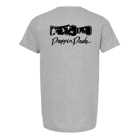 Mens Droppin Drake Hunting Duck Call Scene Ring Spun Cotton Mens Short Sleeve T-Shirt-Heather Grey-X-Large