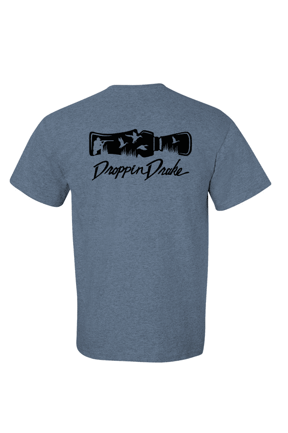 Mens Droppin Drake Hunting Scene Duck Call Hunting Scene Southern Mens Short Sleeve T-Shirt-Heather Indigo-X-Large