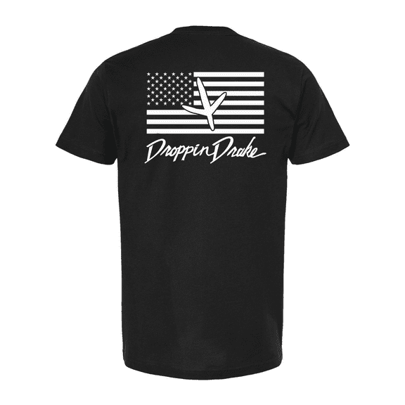 Mens Droppin Drake Turkey Footprint USA Flag Background Ring Spun Cotton Short Sleeve T-Shirt-Black-X-Large