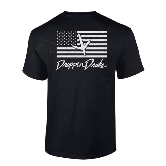 Mens Droppin Drake Turkey Footprint on American Flag Southern Hunting Mens Short Sleeve T-Shirt-Black-4X-Large
