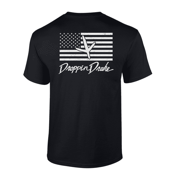 Mens Droppin Drake Turkey Footprint on American Flag Southern Hunting Mens Short Sleeve T-Shirt-Black-5X-Large