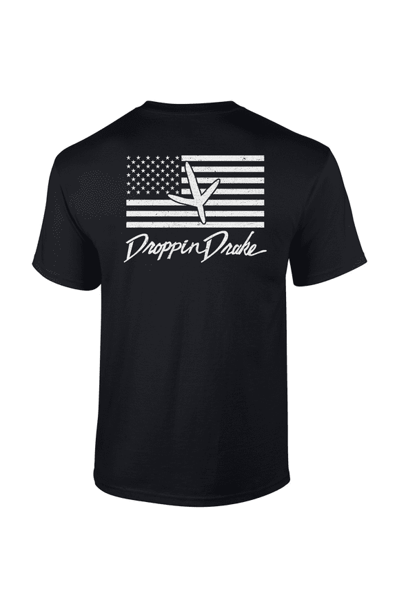 Mens Droppin Drake Turkey Footprint on American Flag Southern Hunting Mens Short Sleeve T-Shirt-Black-Medium