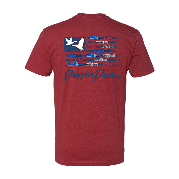 Mens Droppin Drake USA Duck Call Flag Blue Letters Cotton Polyester Blend Short Sleeve T-Shirt-Cardinal-XX-Large