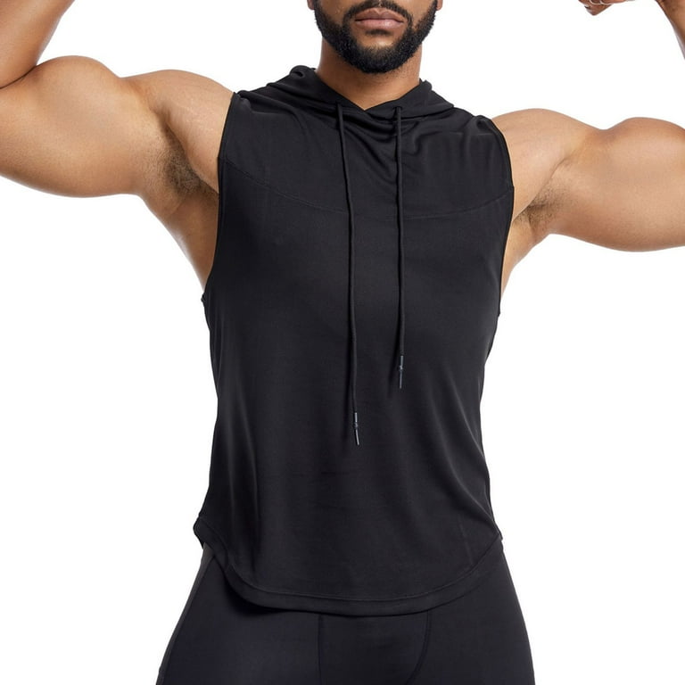 Mens Dry Fit Active Hooded Tank Top Workout Sleeveless Hoodie Drawstring Walmart