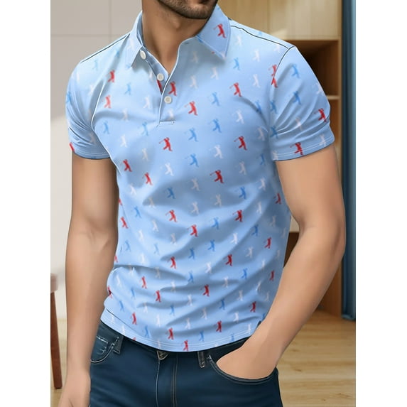 Mens Dry Fit Athletic Golf Polo Shirts Short Sleeve Moisture Wicking Performance Sport Shirts for Men Blue L
