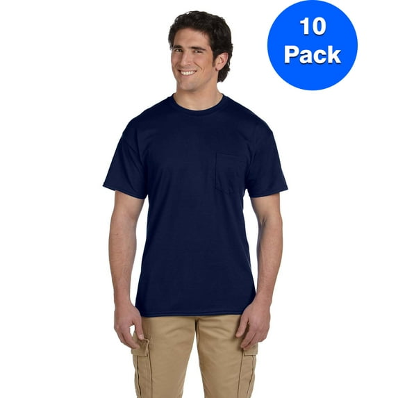 Mens DryBlend 5.6 oz 50/50 Pocket T-Shirt 10 Pack