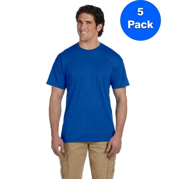 Mens DryBlend 5.6 oz 50/50 Pocket T-Shirt 5 Pack
