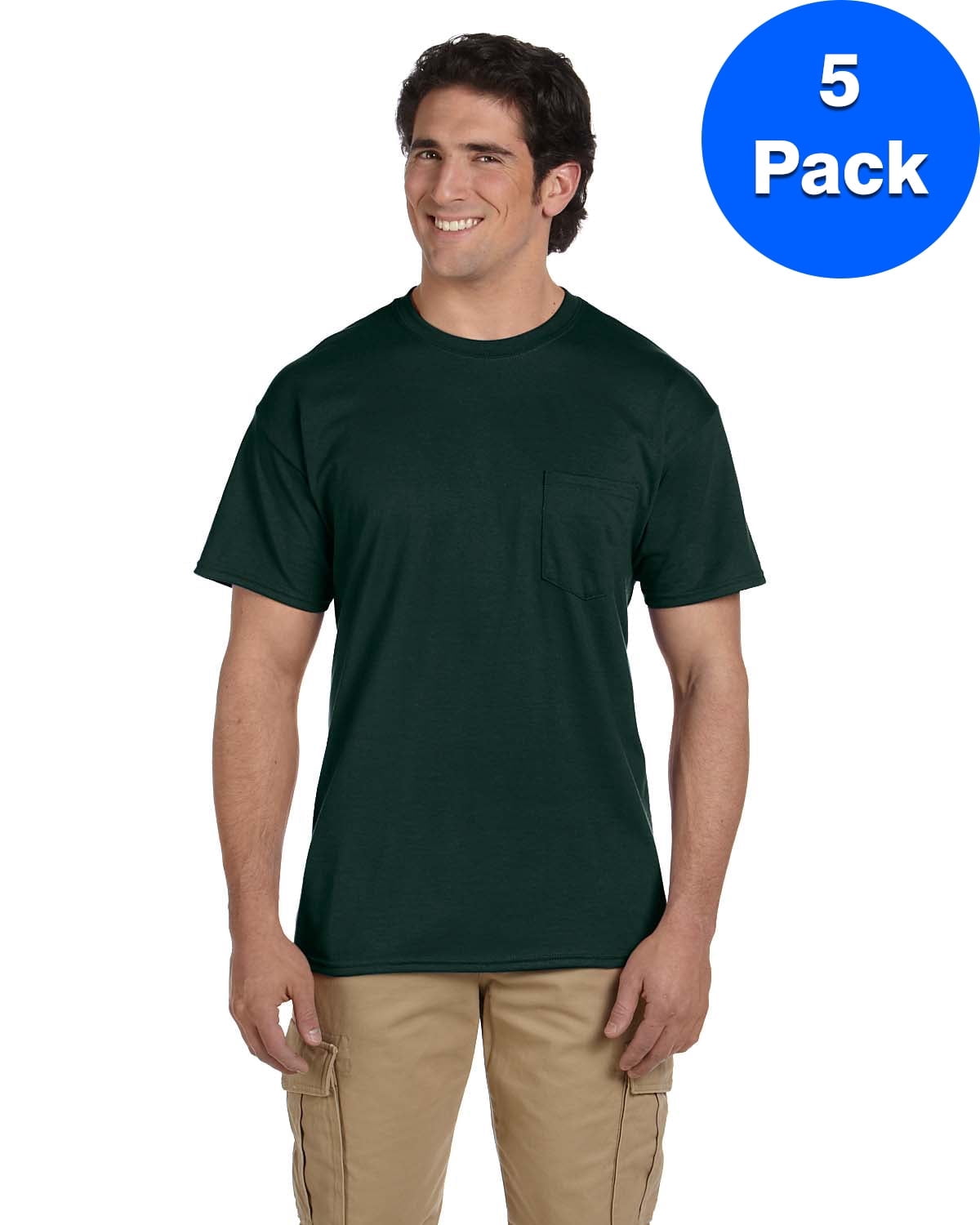 Mens DryBlend 5.6 oz 50/50 Pocket T-Shirt 5 Pack