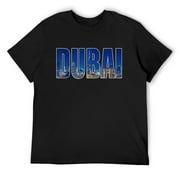 Mens Dubai UAE Urban Skyline Photography Font T-Shirt Black Small