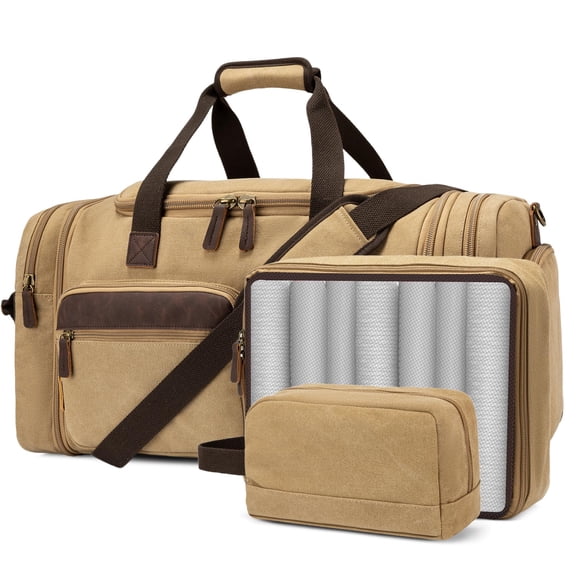 Mens Duffle Bag for Travel 60L Expandable Canvas Weekender Overnight Travel Duffel Bag with Shoe Compartment Carry-On for Airplanes Dark Gray