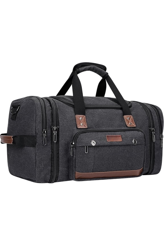 Mens Duffle Bags for Traveling Canvas Weekender Travel Bag Expandable Overnight Bag Carry on Bag(A8007 Black)