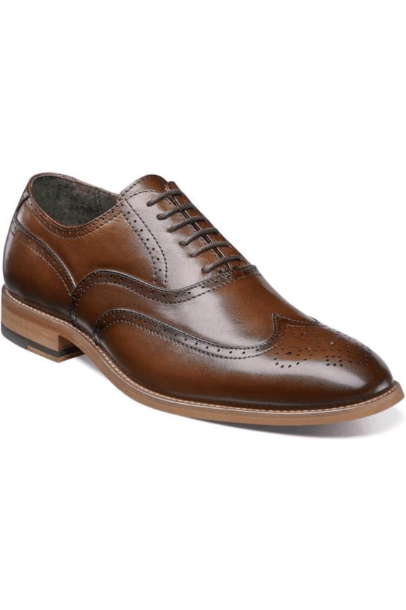 Mens Dunbar Stacy Adams Shoes Antiqued Leather Cognac Lace Up Wingtip 25064-221