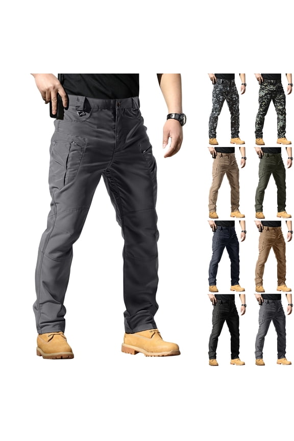 Mens Durable Ripstop Work Cargo Pants Multi-Pocket Straight Fit Tactical Outdoor Daily Wear Pants Gray M