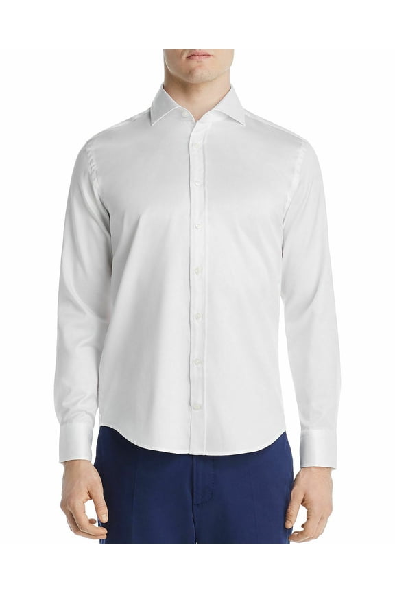 Mens Dylan Gray White Textured Cotton Dobby Button Down Shirt M B4HP