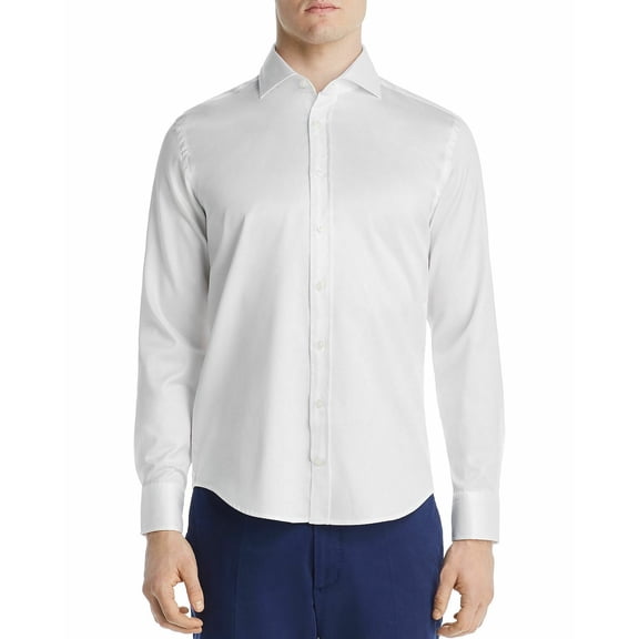 Mens Dylan Gray White Textured Cotton Dobby Button Down Shirt M B4HP
