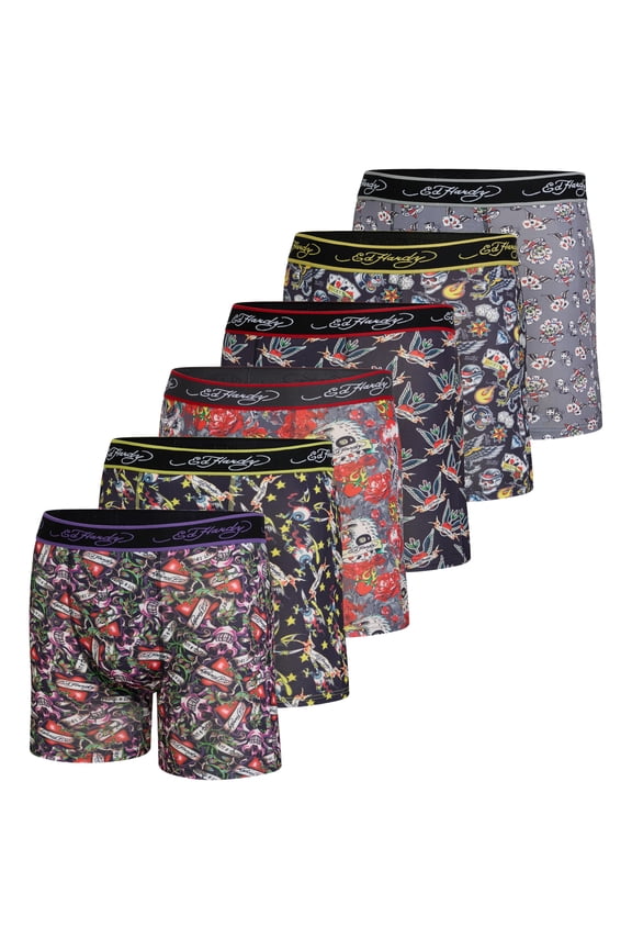 Mens ED BB 6 PK 6PK - Graphic Skulls & Roses