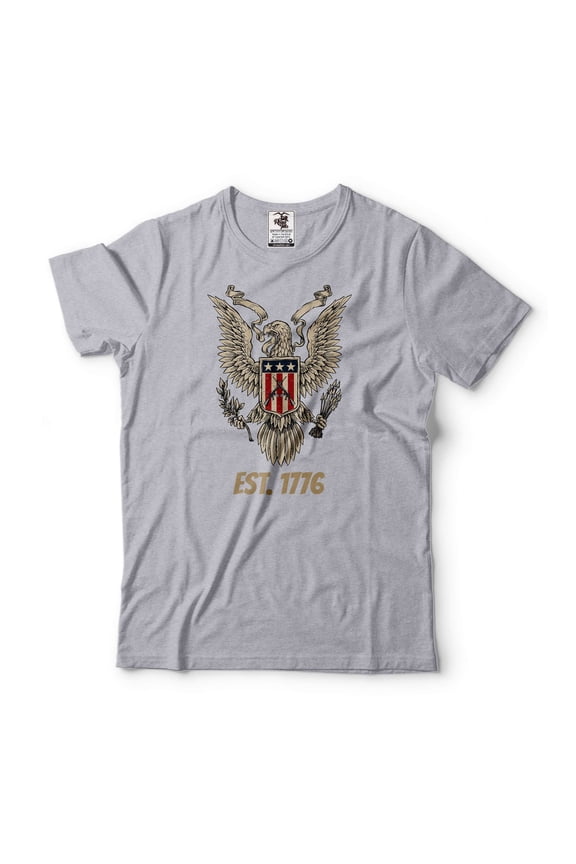 Mens Eagle Est 1776 Shirt American Eagle Tee USA Patriotic Tee US Freedom Shirt Independence Day Tee (4X-Large Grey)