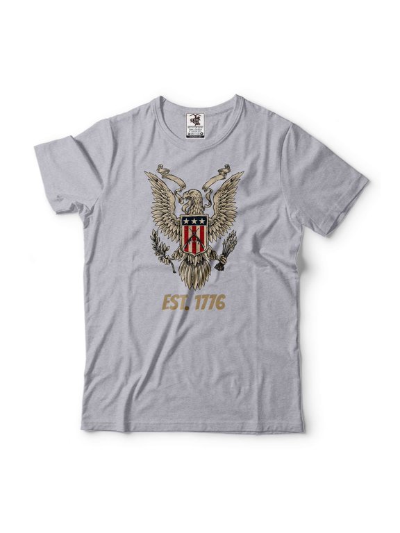 Mens Eagle Est 1776 Shirt American Eagle Tee USA Patriotic Tee US Freedom Shirt Independence Day Tee (Small Grey)