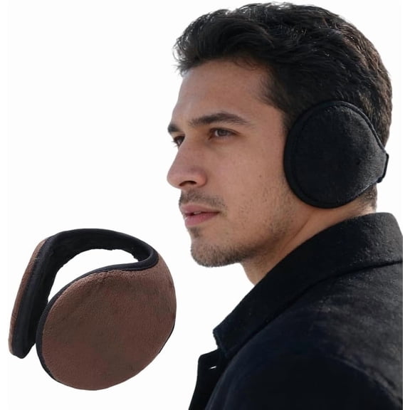 Mens Ear Muffs, Foldable Fluffy Winter Ear Warmers for Cold Weather, Adjustable Behind the Head Ear Covers for Outdoor Skiing and Daily Wear By PULMCheerger