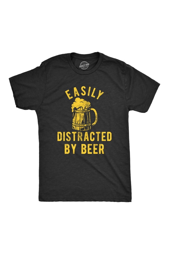 Mens Easily Distracted By Beer T Shirt Funny Drinking Graphic Novelty Tee for Guys Graphic Tees