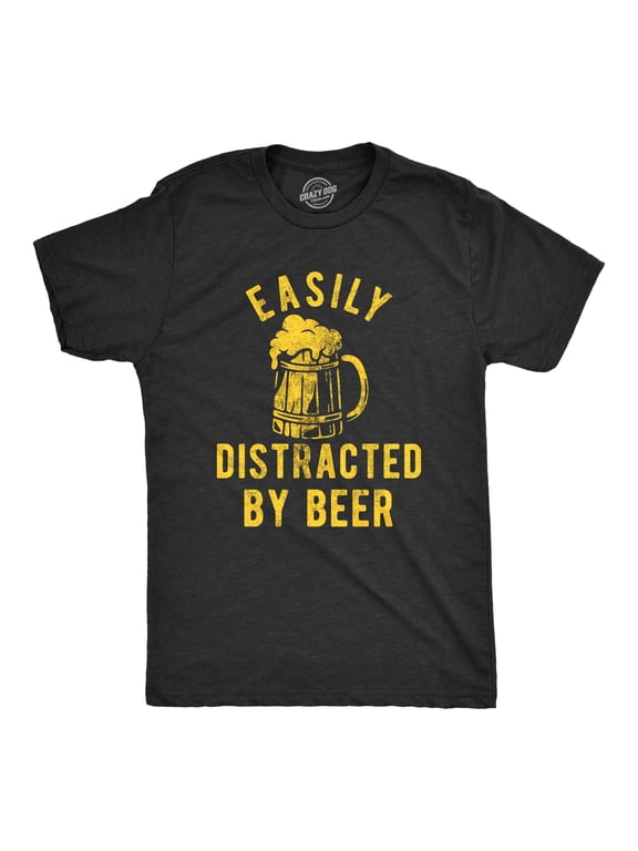 Mens Easily Distracted By Beer T Shirt Funny Drinking Graphic Novelty Tee for Guys Graphic Tees