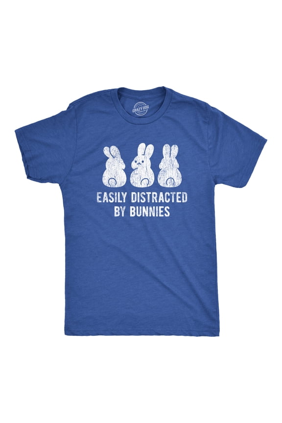 Mens Easily Distracted By Bunnies T shirt Funny Rabbit Party Gift for Basket Graphic Tees