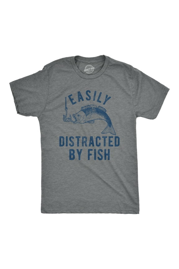 Mens Easily Distracted By Fish T Shirt Funny Fishermen Graphic Novelty Tee for Guys Graphic Tees