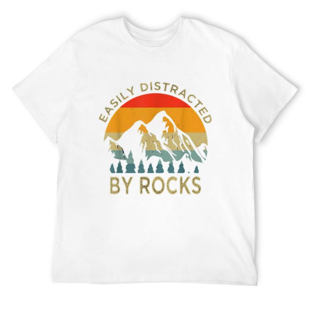 Mens Easily Distracted By Rocks Vintage Funny Rocks TShirt White