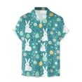 thumbnail image 1 of Mens Easter Day T Shirts Button Down Short Sleeve Fun Tops Bunny Printed Spring Casual Tees, 1 of 4